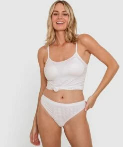 Basics Viscose Bamboo Blend High Leg V String - White