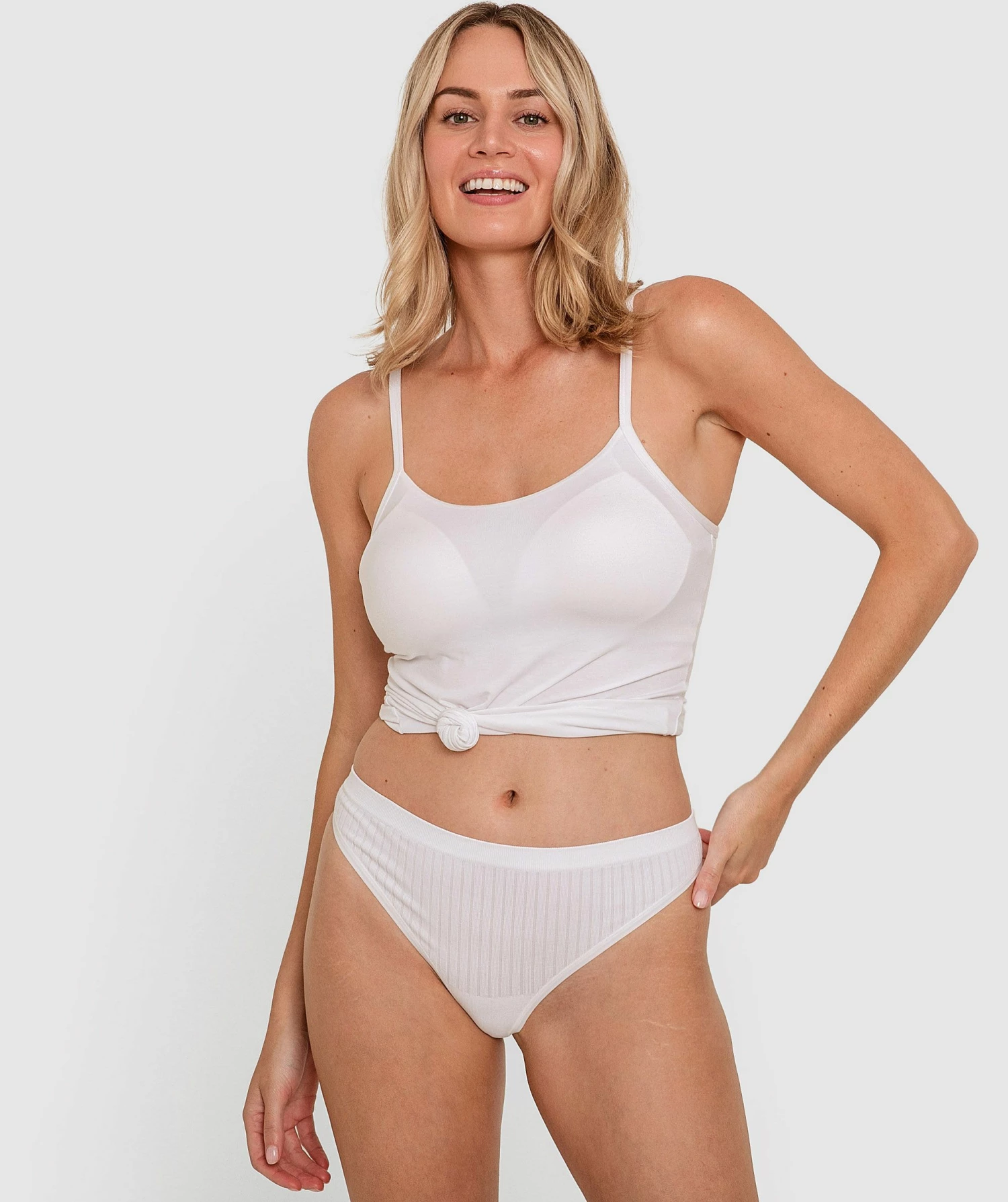 Basics Viscose Bamboo Blend High Leg V String - White 1 Basics Viscose Bamboo Blend High Leg V String - White