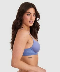 Body Bliss Lace Contour Plunge Bra - Blue -BRAS N THINGS Shop body bliss lace contour plunge bra blue 00525117 10