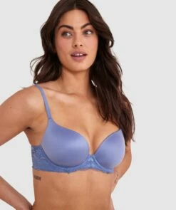 Body Bliss Lace Contour Plunge Bra - Blue -BRAS N THINGS Shop body bliss lace contour plunge bra blue 00525117 11