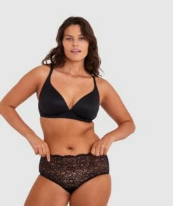 Front Page 24 Body Bliss Wirefree Bra With Hook And Eye - Black