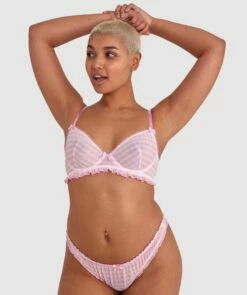 Dorothy Underwire Plunge Bra - Pink Check -BRAS N THINGS Shop dorothy underwire plunge bra pink check 01440301 10