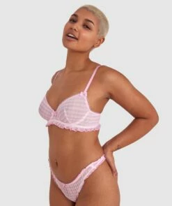 Dorothy Underwire Plunge Bra - Pink Check -BRAS N THINGS Shop dorothy underwire plunge bra pink check 01440301 5