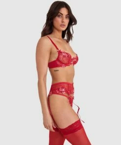 Enchanted Sakura Suspender - Red -BRAS N THINGS Shop enchanted sakura suspender red 01448101 11