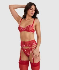 Enchanted Sakura Suspender - Red -BRAS N THINGS Shop enchanted sakura suspender red 01448101 9