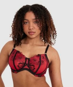 Evie Curvy Underwire Bra - Red -BRAS N THINGS Shop evie curvy underwire bra red 01448801 15