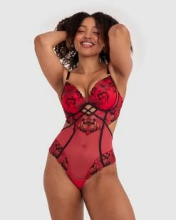 Evie Push Up Bodysuit - Red -BRAS N THINGS Shop evie push up bodysuit red 01449101 15