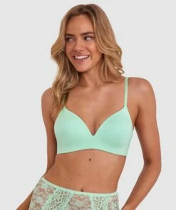 Jewel Contour Plunge Wirefree Bra - Mint Green -BRAS N THINGS Shop jewel contour plunge wirefree bra mint green 00581412 10