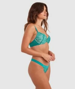 Luxe Lace Push Up Bra - Dark Green -BRAS N THINGS Shop luxe lace push up bra dark green 01487102 4