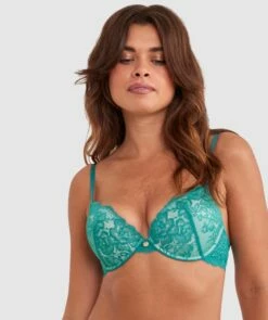 Luxe Lace Push Up Bra - Dark Green