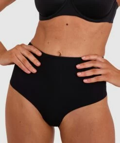 Microfibre High Waist V String Knicker - Black