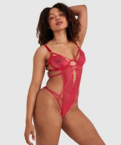 Night Games Bleeding Hearts Bedroom Bodysuit - Red