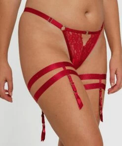 Night Games Elastic Leg Garters - Dark Red