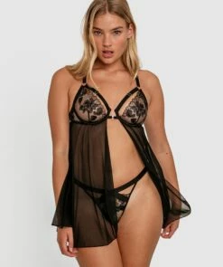 Night Games Empowered Underwire Babydoll - Black