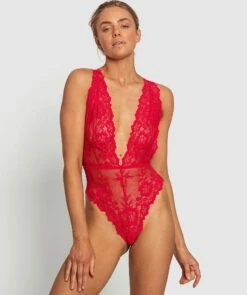 Night Games Entice Plunge Bodysuit - Red