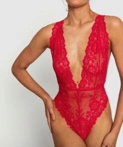 Night Games Entice Plunge Bodysuit - Red -BRAS N THINGS Shop night games entice plunge bodysuit red 01249501 8