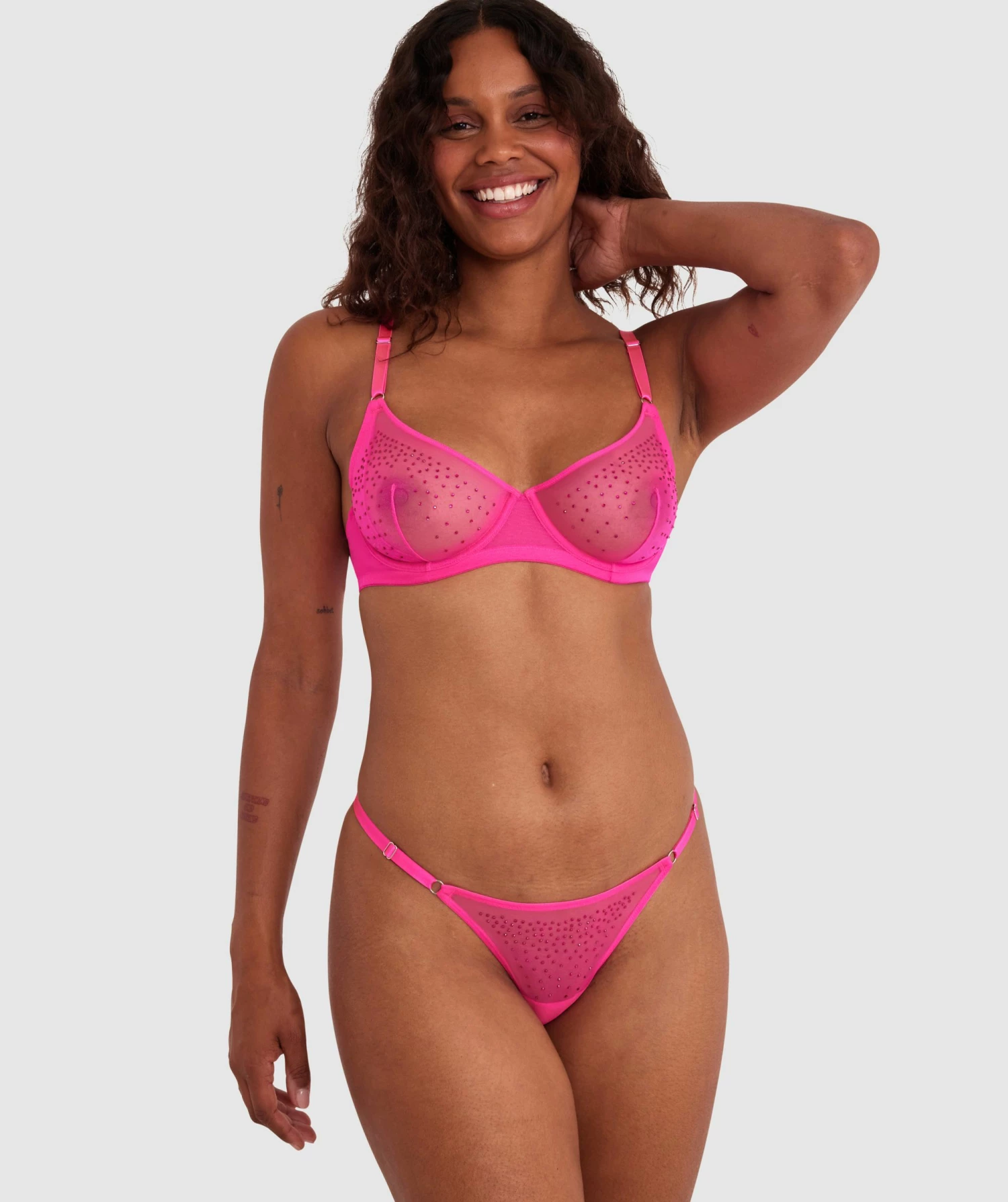 Night Games Night Lights Underwire & Mini V Set - Hot Pink 3 Night Games Night Lights Underwire & Mini V Set - Hot Pink - Image 3