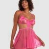 Night Games Prom Queen Babydoll & Mini V Set - Pink