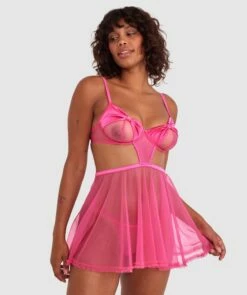 Night Games Prom Queen Babydoll & Mini V Set - Pink