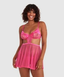 Night Games Prom Queen Babydoll & Mini V Set - Pink -BRAS N THINGS Shop night games prom queen babydoll mini v set pink 01488301 4