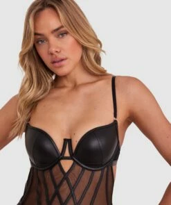 Night Games Simply Sexy Push Up Bodysuit - Black