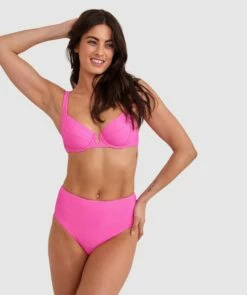 Planet Bliss Swim New Wave High Pant - Hot Pink -BRAS N THINGS Shop planet bliss swim new wave high pant hot pink 01425402