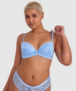 Posie Lace Push Up Bra - Light Blue