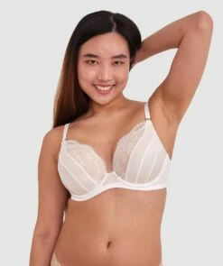 Revolve Removable Wire Full Cup Plunge Bra - Ivory -BRAS N THINGS Shop revolve removable wire full cup plunge bra ivory 01441602 10