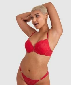 Tia Push Up Plunge Bra - Red -BRAS N THINGS Shop tia push up plunge bra red 01441101 5