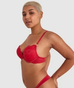 Tia Push Up Plunge Bra - Red -BRAS N THINGS Shop tia push up plunge bra red 01441101 6