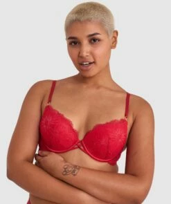 Tia Push Up Plunge Bra - Red