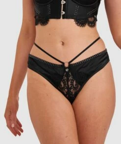 Vamp Diamond Eclipse High Leg Brazilian Knicker - Black