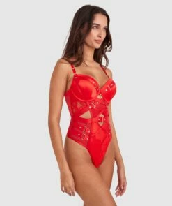 Vamp Don't You Dare Push Up Bodysuit - Red -BRAS N THINGS Shop vamp don t you dare push up bodysuit red 01486301 2