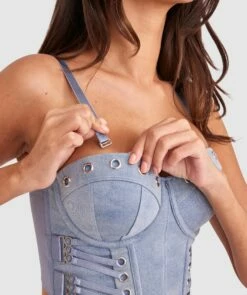 Vamp One More Time Strapless Corset - Blue Denim -BRAS N THINGS Shop vamp one more time strapless corset blue denim 01457501 2